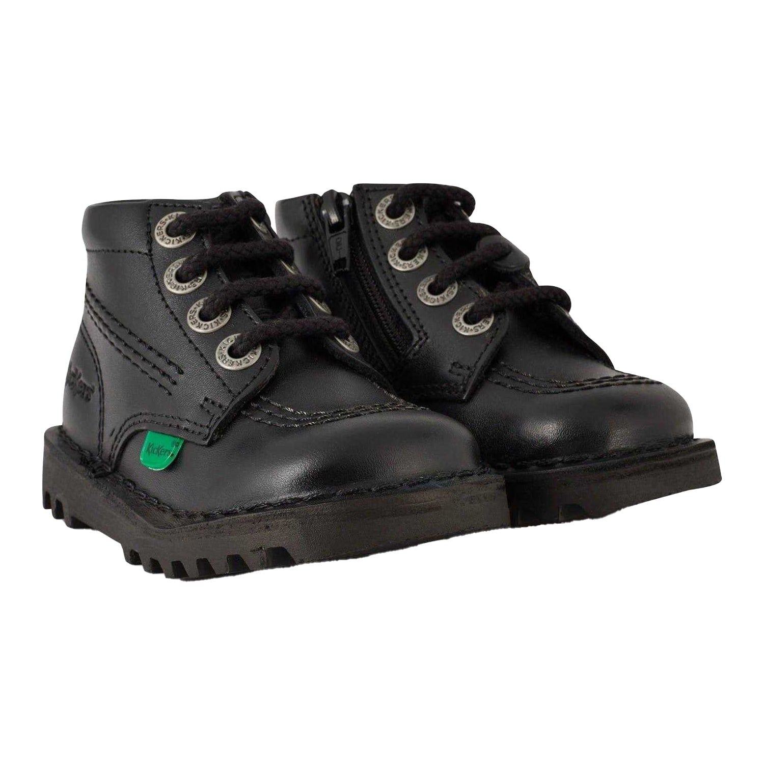 Black - Lifestyle - Kickers Baby Leather Side Zip Ankle Boots