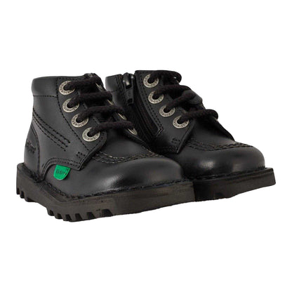 Black - Lifestyle - Kickers Baby Leather Side Zip Ankle Boots