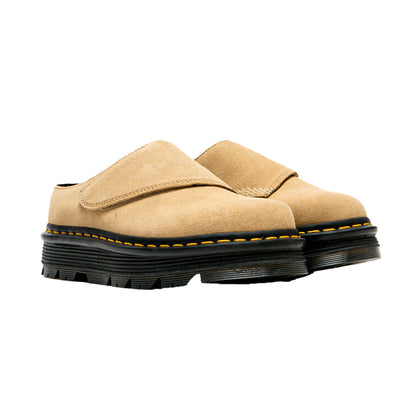 Tan - Side - Dr Martens Unisex Adult Suede Platform Mules