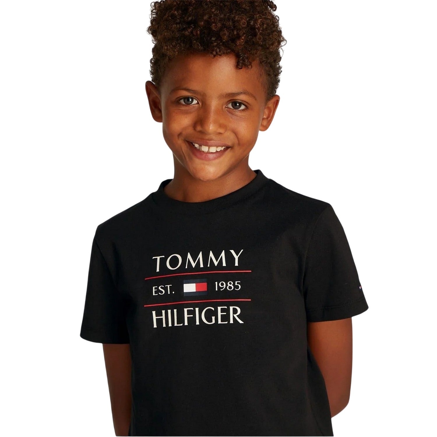 Black - Side - Tommy Hilfiger Childrens-Kids Logo Regular Short-Sleeved T-Shirt