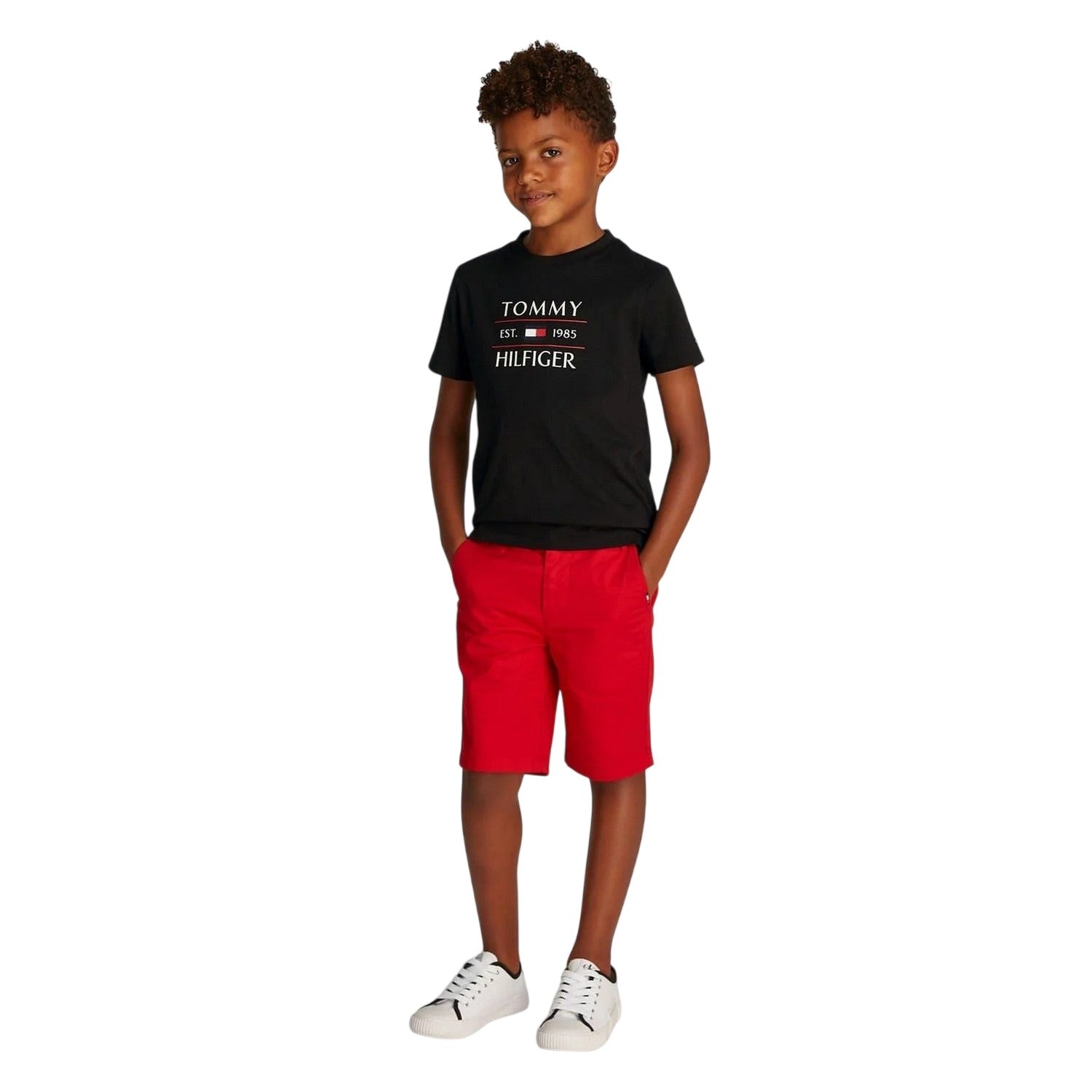 Black - Lifestyle - Tommy Hilfiger Childrens-Kids Logo Regular Short-Sleeved T-Shirt