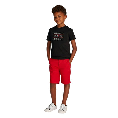 Black - Lifestyle - Tommy Hilfiger Childrens-Kids Logo Regular Short-Sleeved T-Shirt