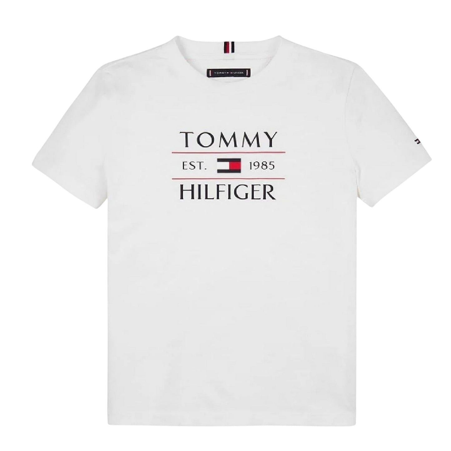 White - Front - Tommy Hilfiger Childrens-Kids Logo Regular Short-Sleeved T-Shirt