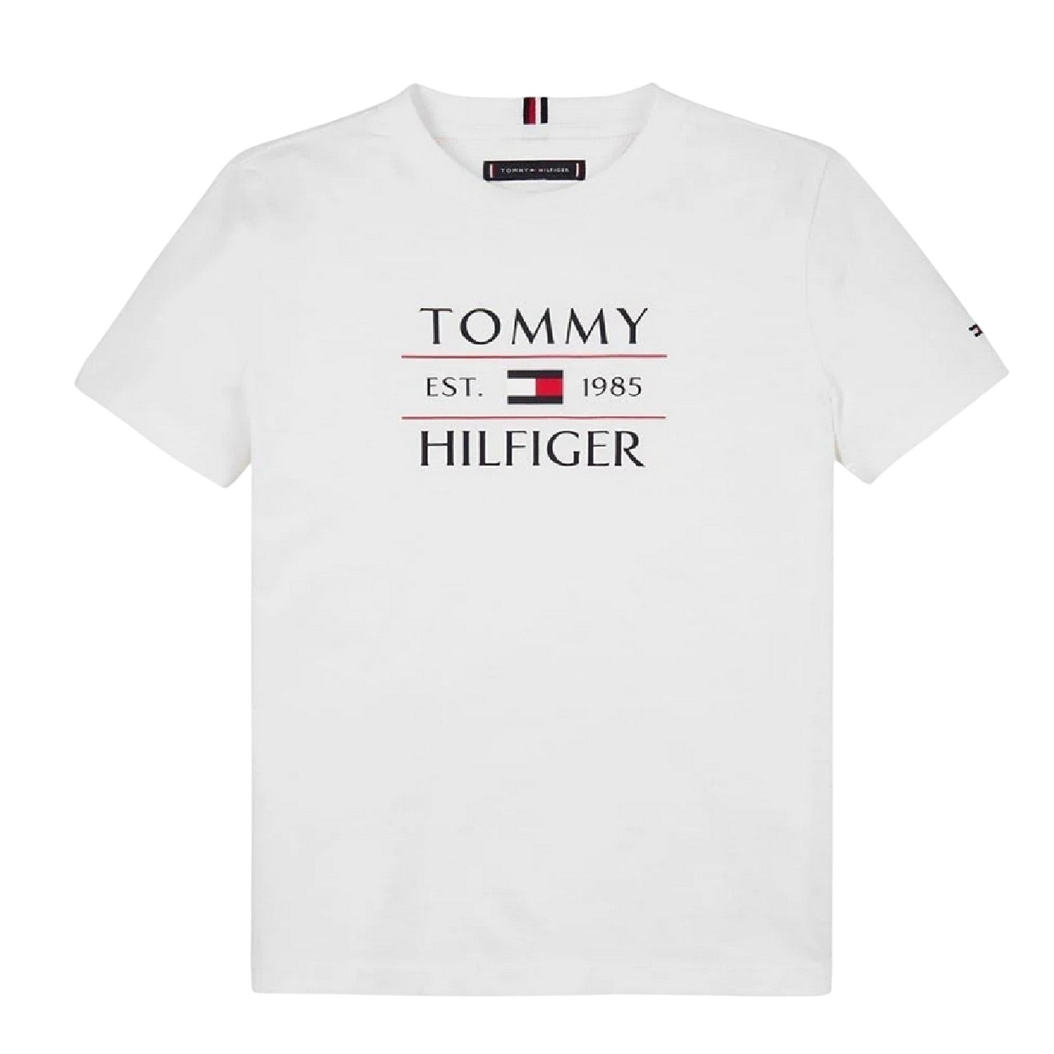 White - Front - Tommy Hilfiger Childrens-Kids Logo Regular Short-Sleeved T-Shirt
