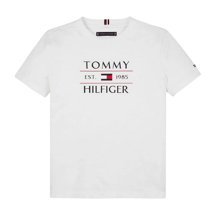White - Front - Tommy Hilfiger Childrens-Kids Logo Regular Short-Sleeved T-Shirt