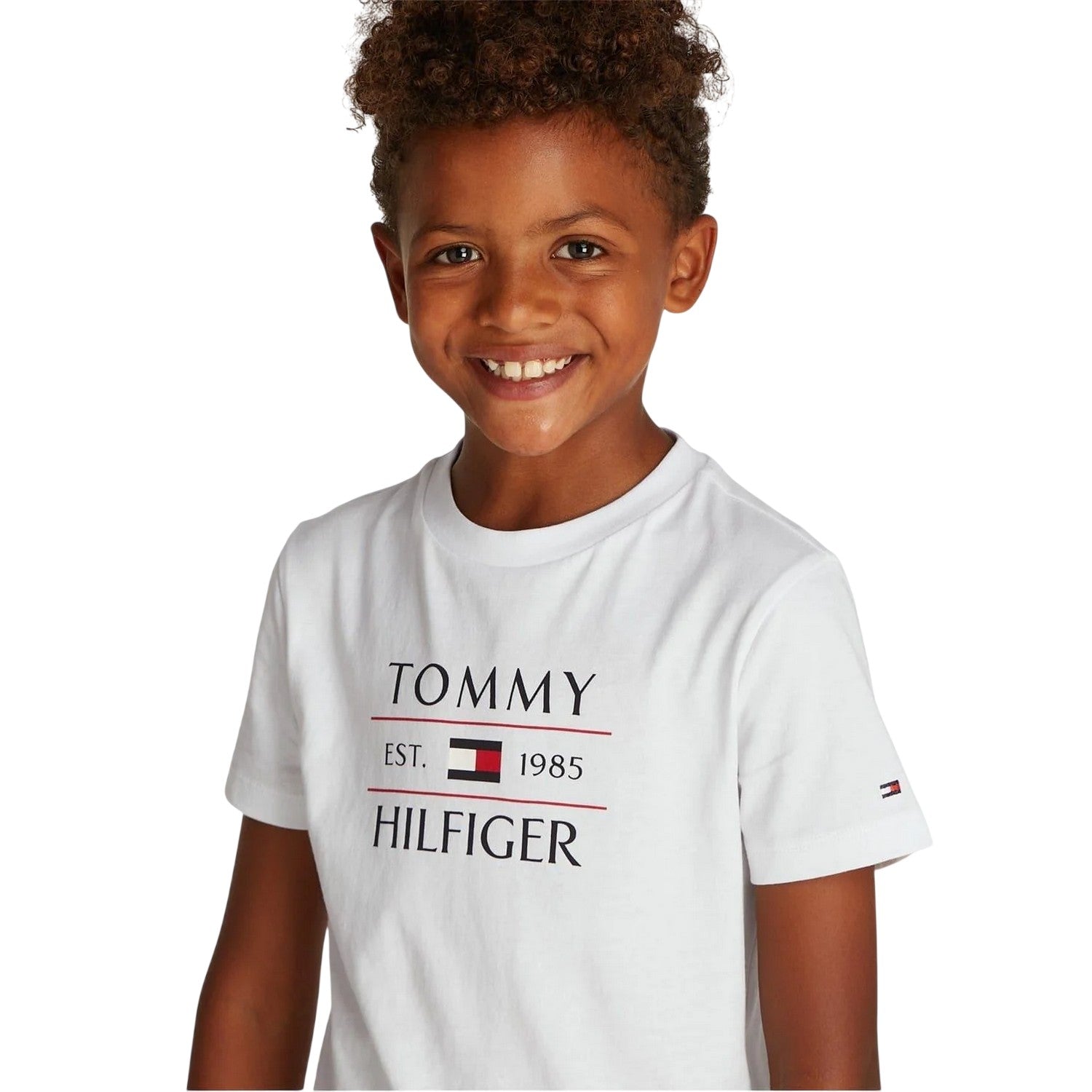 White - Side - Tommy Hilfiger Childrens-Kids Logo Regular Short-Sleeved T-Shirt