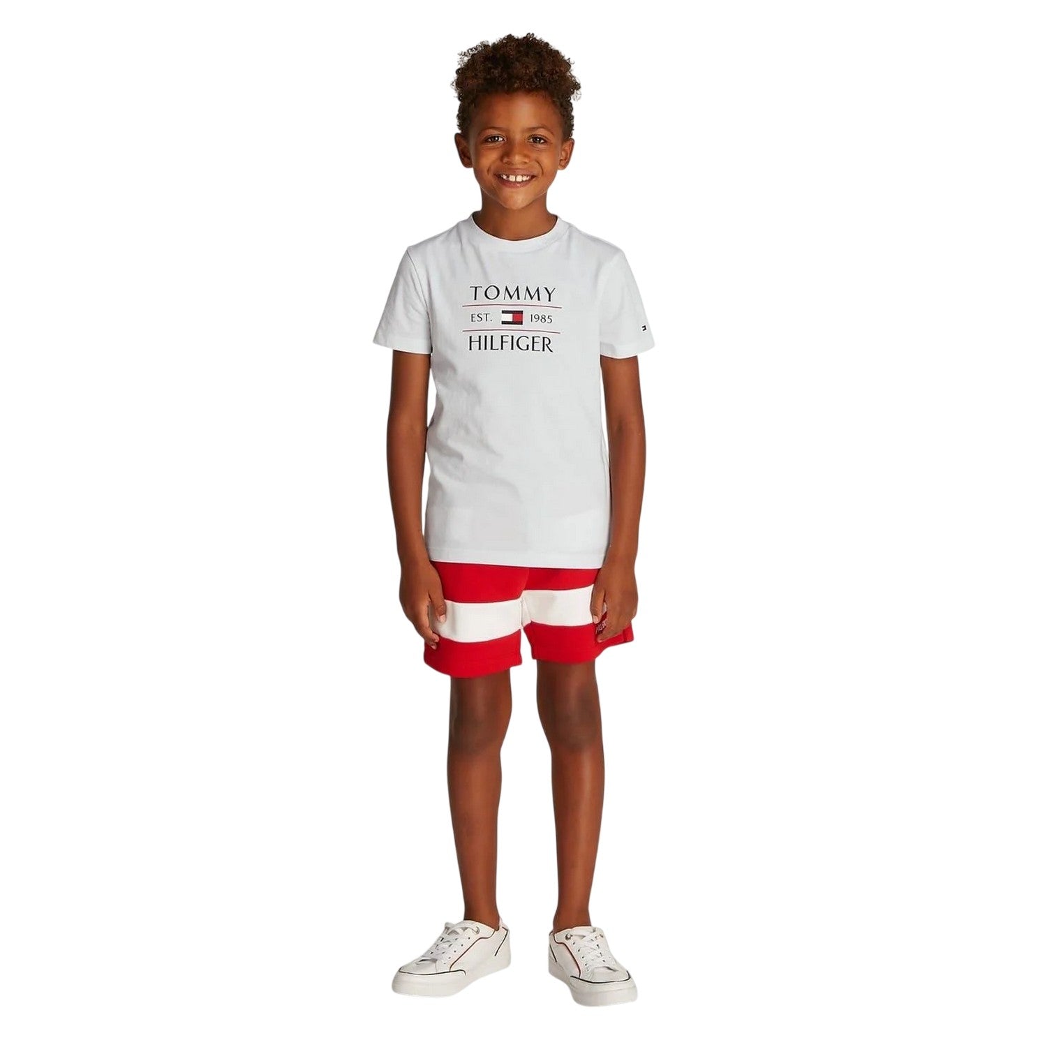 White - Lifestyle - Tommy Hilfiger Childrens-Kids Logo Regular Short-Sleeved T-Shirt