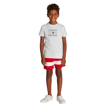 White - Lifestyle - Tommy Hilfiger Childrens-Kids Logo Regular Short-Sleeved T-Shirt