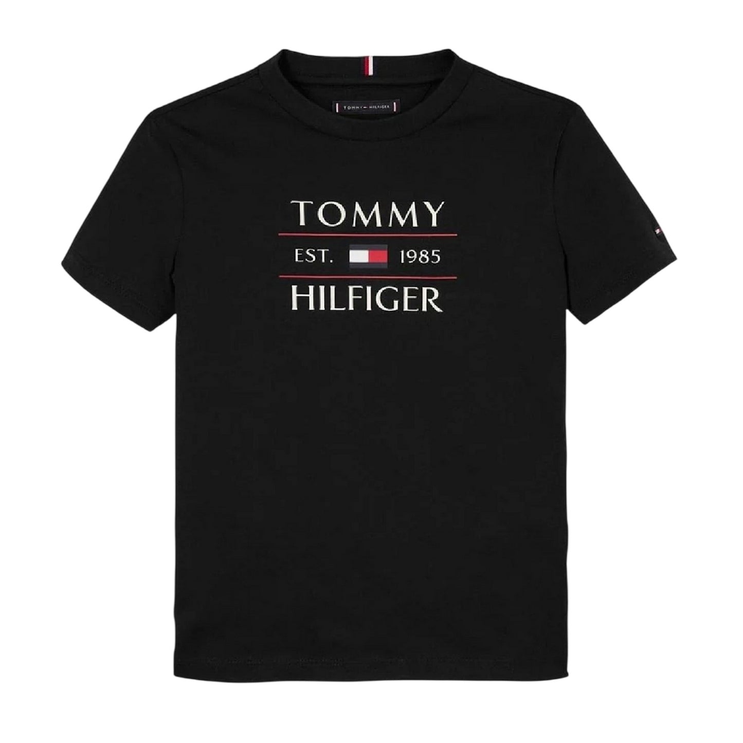 Black - Front - Tommy Hilfiger Childrens-Kids Logo Regular Short-Sleeved T-Shirt