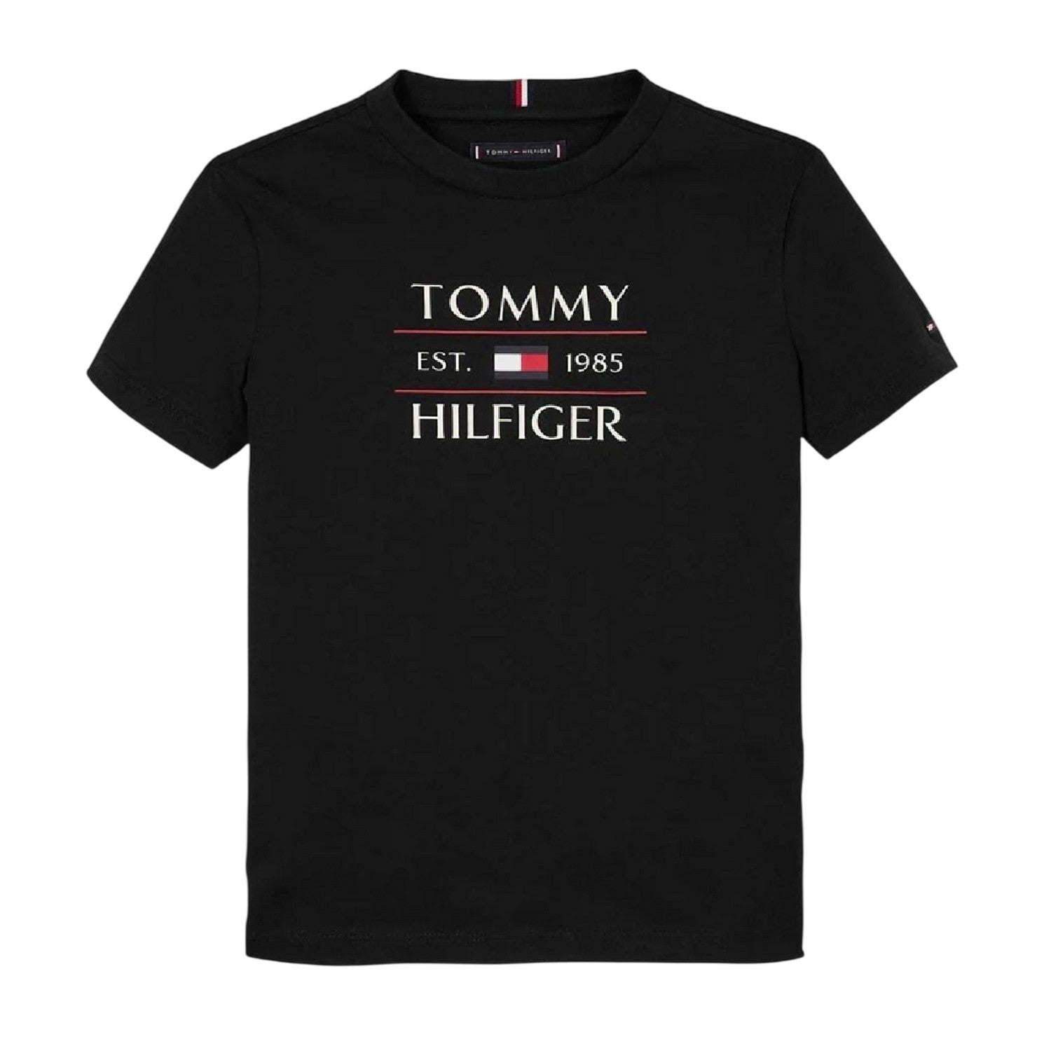 Black - Front - Tommy Hilfiger Childrens-Kids Logo Regular Short-Sleeved T-Shirt