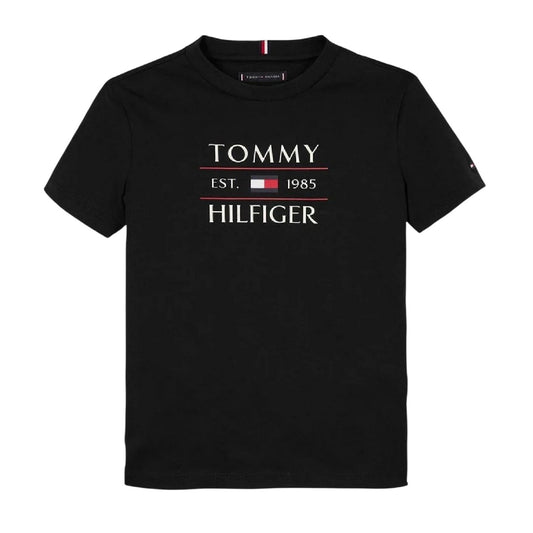 Black - Front - Tommy Hilfiger Childrens-Kids Logo Regular Short-Sleeved T-Shirt