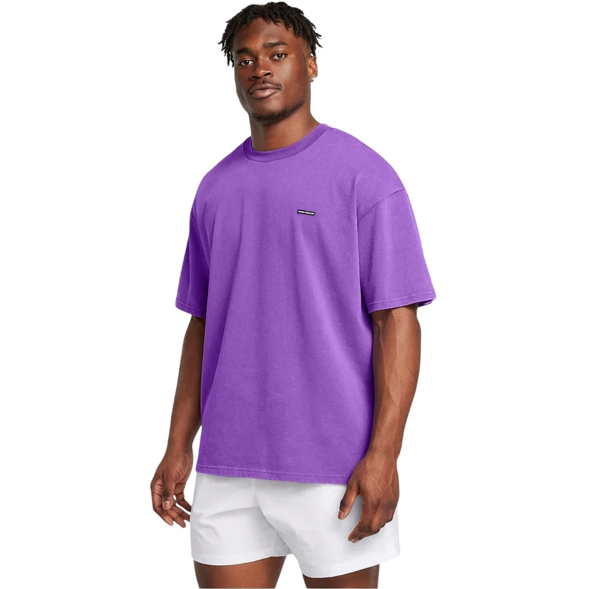 Purple - Side - Under Armour Mens Washed Logo Oversized T-Shirt