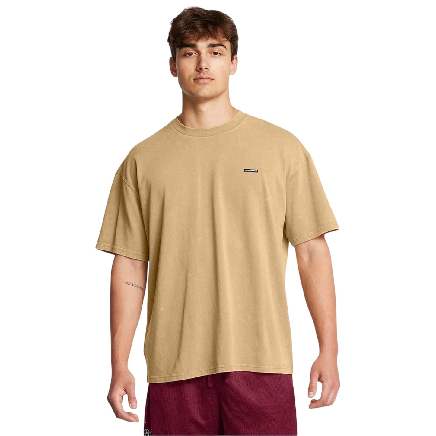 Brown - Side - Under Armour Mens Washed Logo Oversized T-Shirt