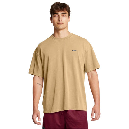 Brown - Side - Under Armour Mens Washed Logo Oversized T-Shirt
