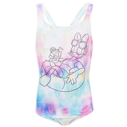 Multicoloured - Front - Adidas Girls Daisy Duck Disney All-Over Print One Piece Swimsuit