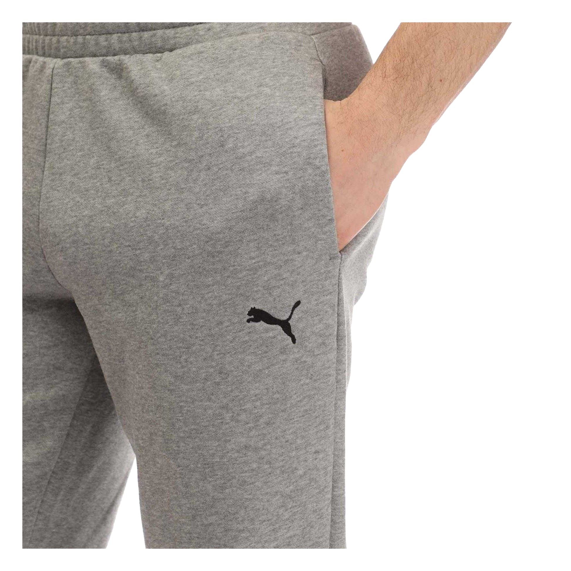 Grey - Side - Puma Mens Cotton Blend Logo Joggers
