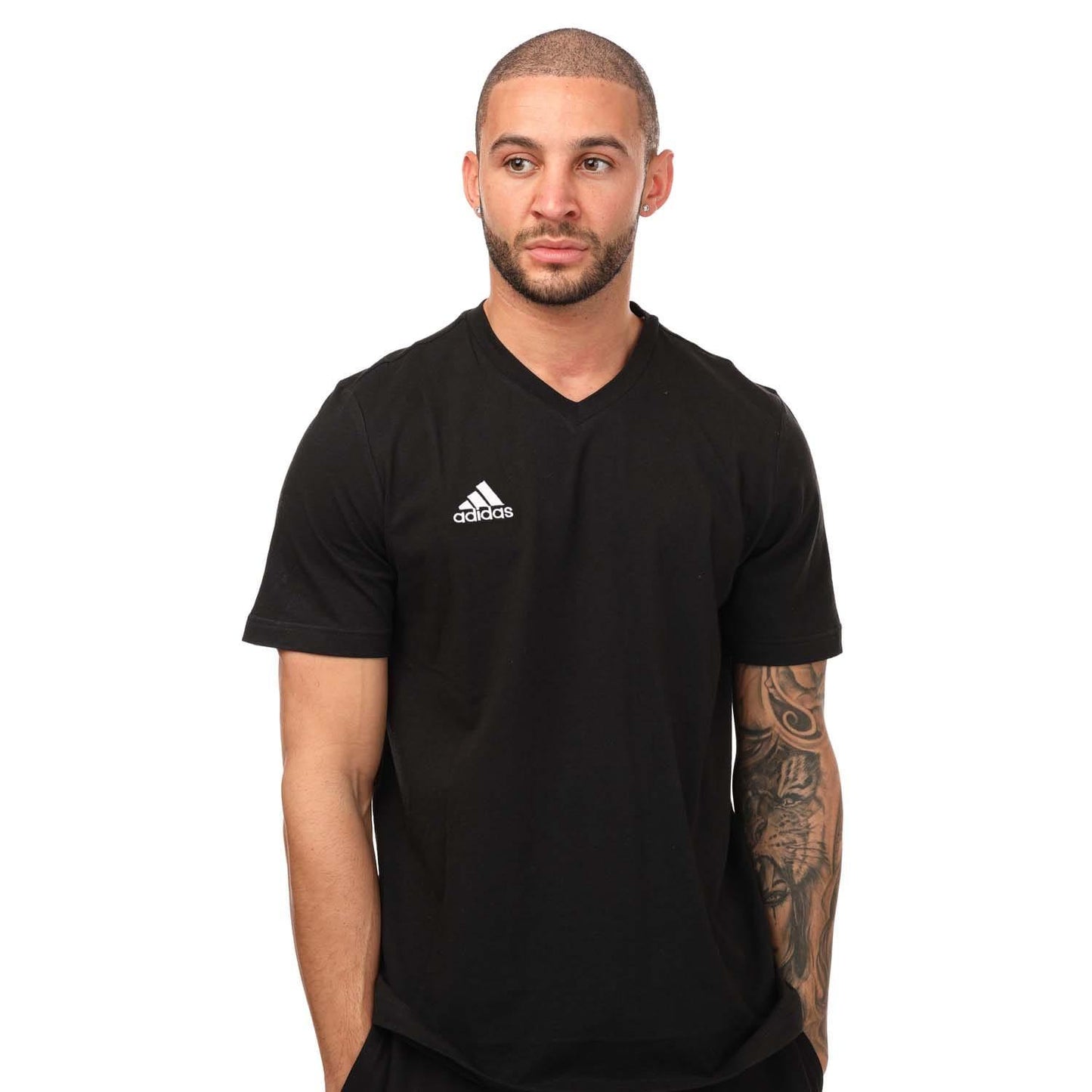 Black-White - Front - Adidas Mens Entrada 22 Cotton T-Shirt