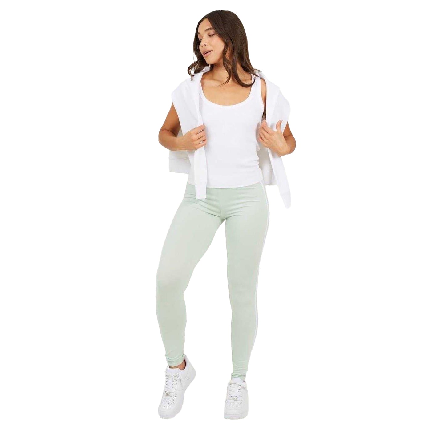 Mint-White - Lifestyle - Brave Soul Womens-Ladies Side Stripe Leggings
