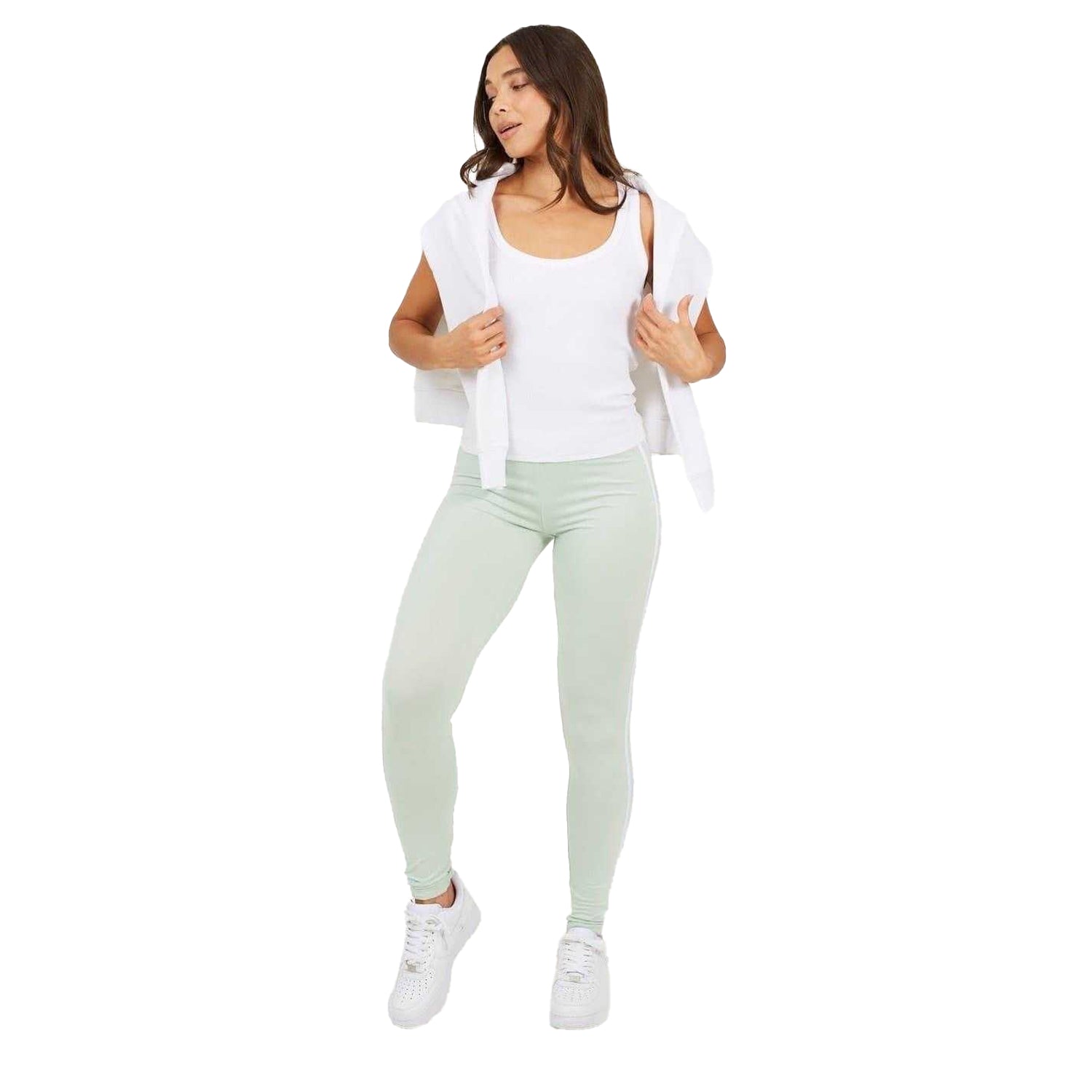 Mint-White - Lifestyle - Brave Soul Womens-Ladies Side Stripe Leggings
