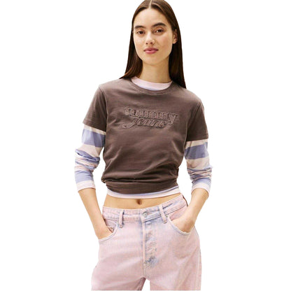 Black-Walnut - Side - Tommy Jeans Womens-Ladies Script Cotton Cropped Regular Short-Sleeved T-Shirt
