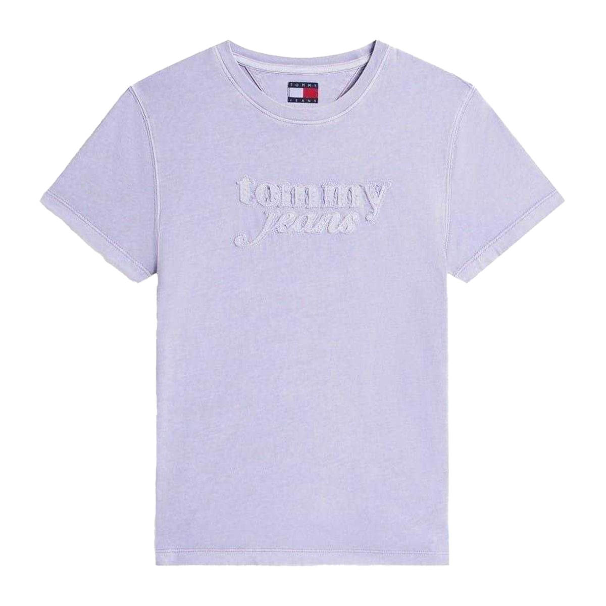 Periwinkle-Dusk - Front - Tommy Jeans Womens-Ladies Script Cotton Cropped Regular Short-Sleeved T-Shirt
