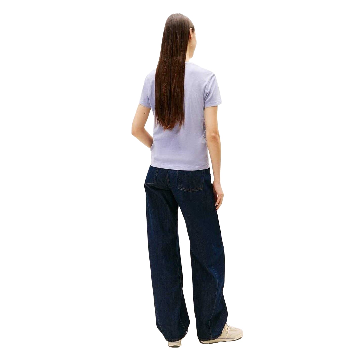 Periwinkle-Dusk - Back - Tommy Jeans Womens-Ladies Script Cotton Cropped Regular Short-Sleeved T-Shirt