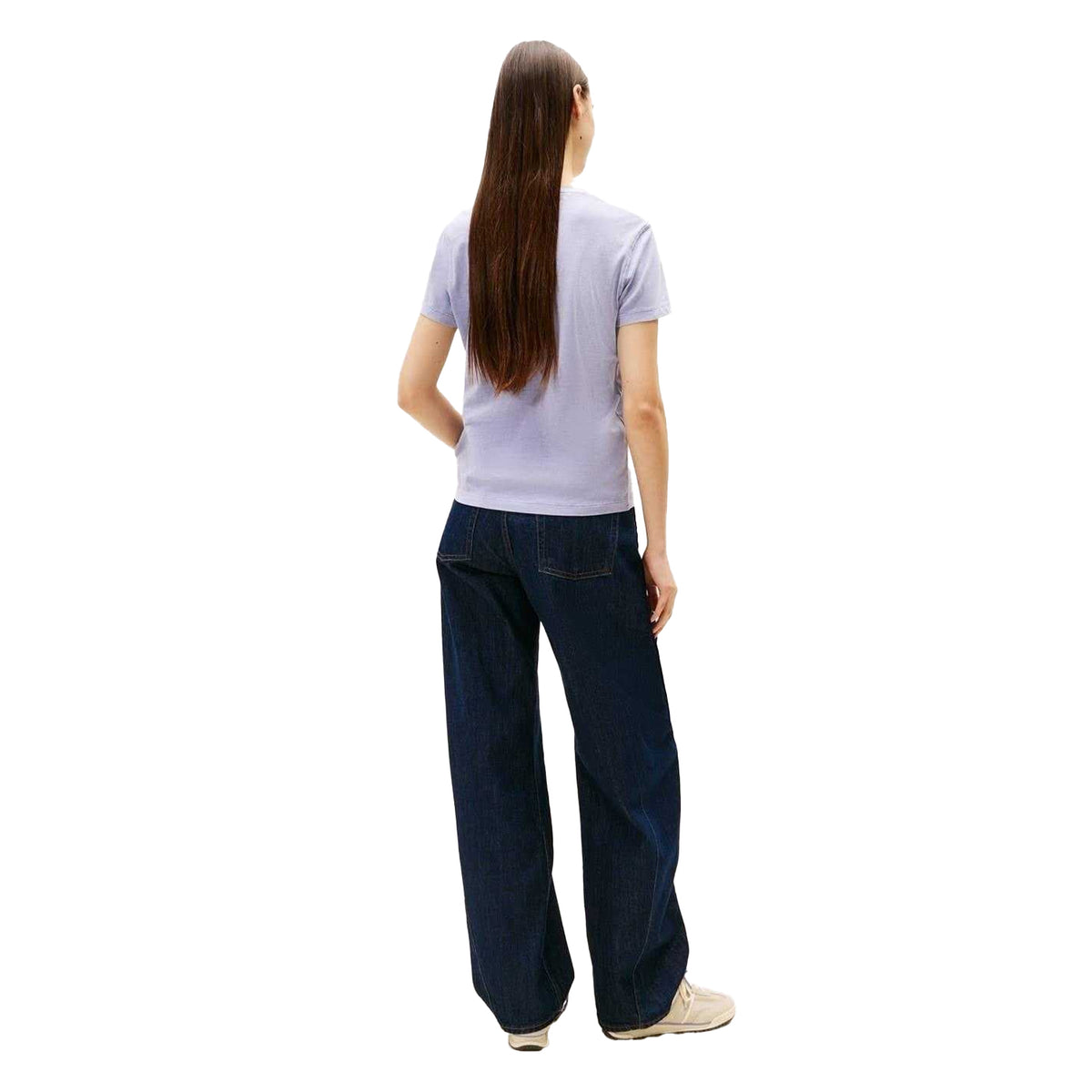 Periwinkle-Dusk - Back - Tommy Jeans Womens-Ladies Script Cotton Cropped Regular Short-Sleeved T-Shirt