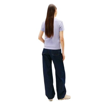 Periwinkle-Dusk - Back - Tommy Jeans Womens-Ladies Script Cotton Cropped Regular Short-Sleeved T-Shirt