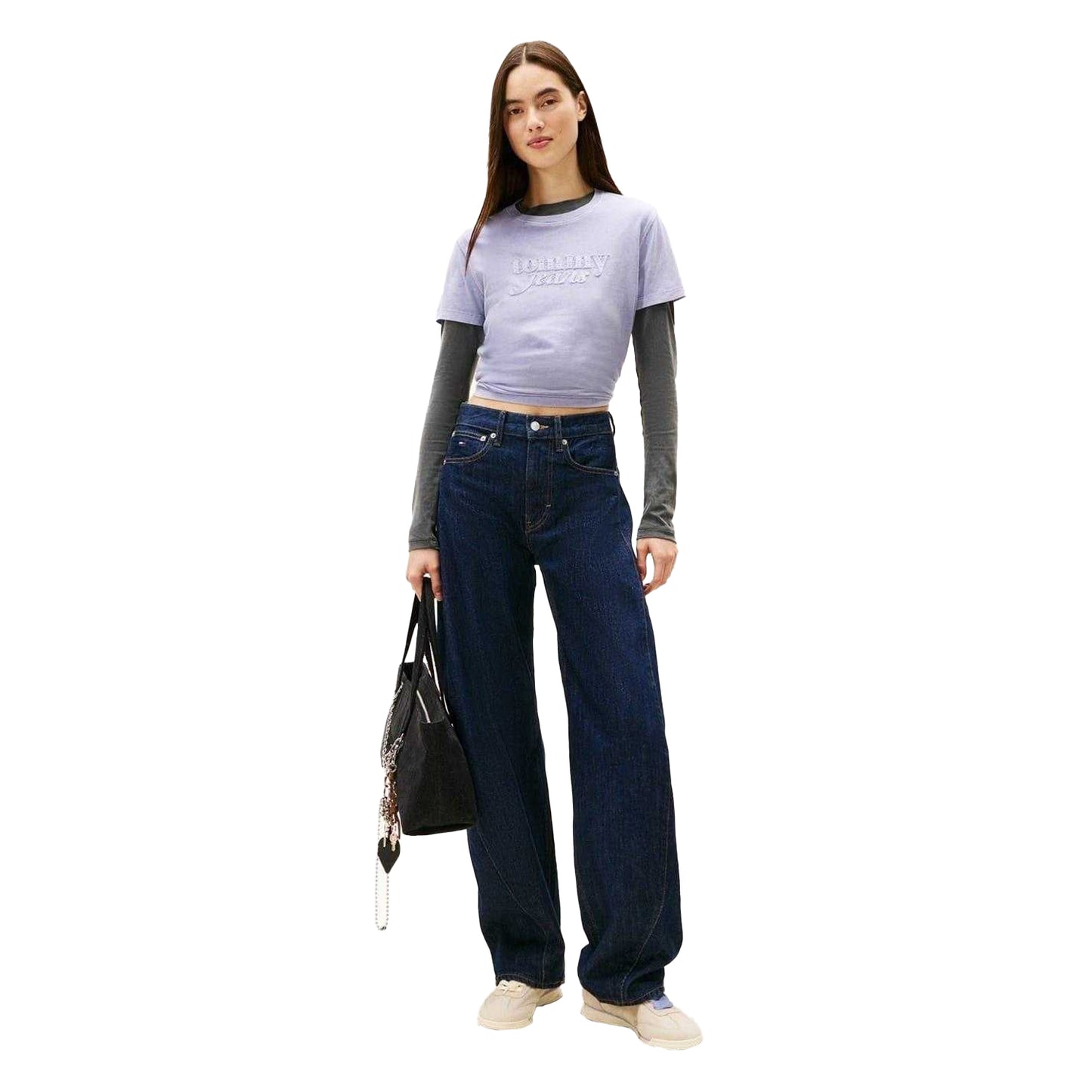 Periwinkle-Dusk - Lifestyle - Tommy Jeans Womens-Ladies Script Cotton Cropped Regular Short-Sleeved T-Shirt
