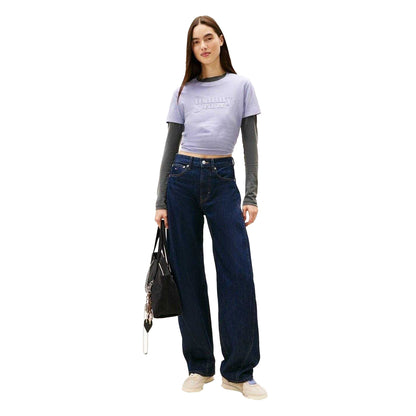 Periwinkle-Dusk - Lifestyle - Tommy Jeans Womens-Ladies Script Cotton Cropped Regular Short-Sleeved T-Shirt