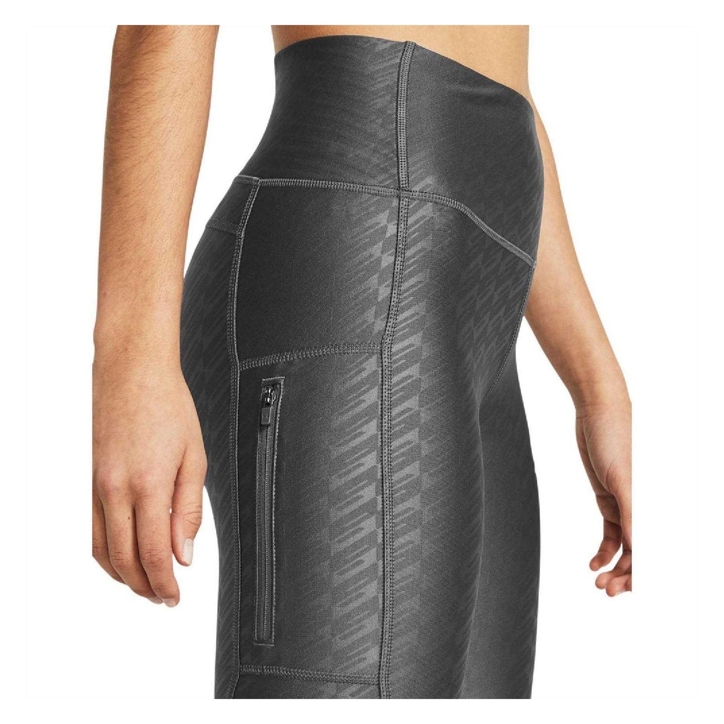 Grey - Side - Under Armour Womens-Ladies HeatGear High Waist Leggings