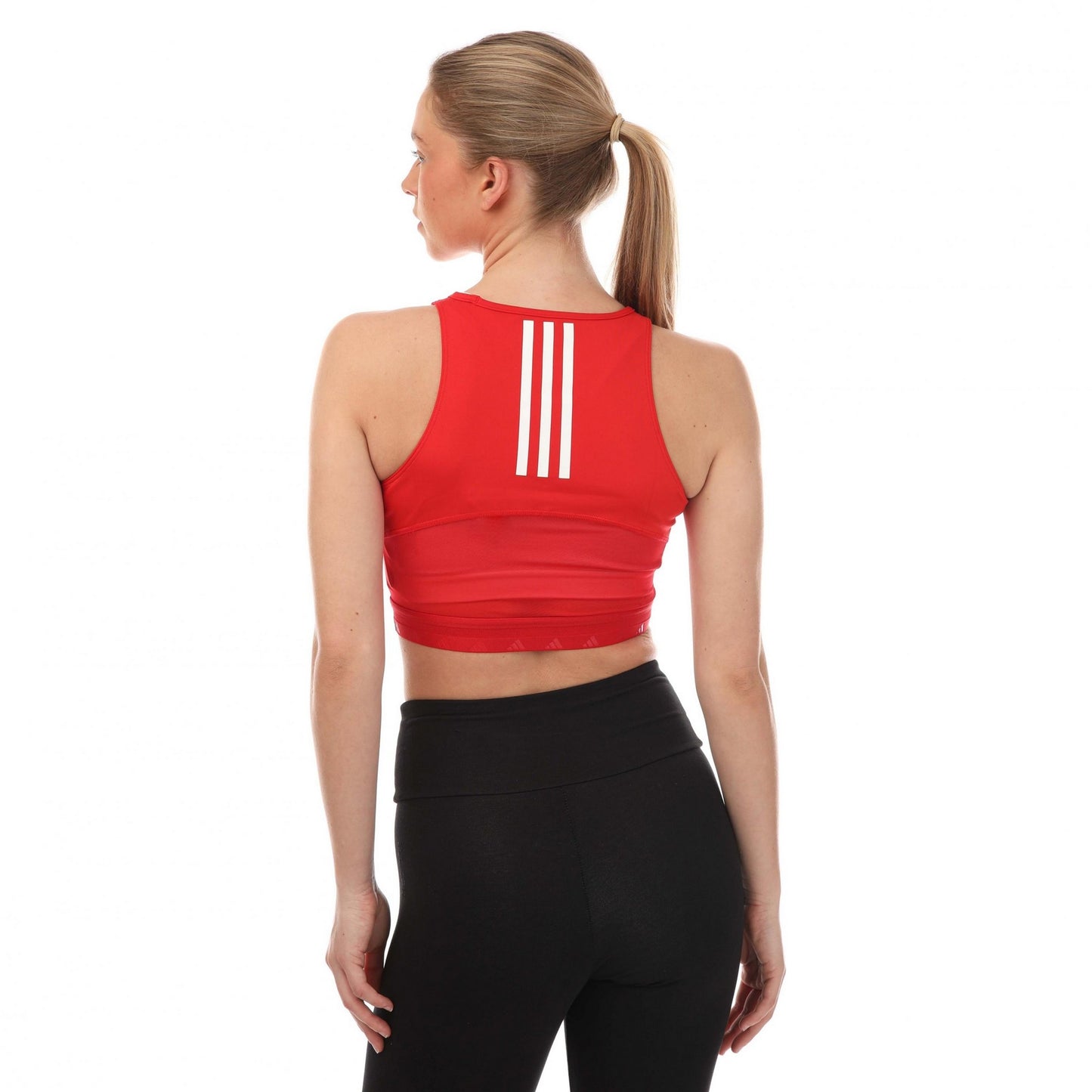 Red-White - Back - Adidas Womens-Ladies Hyperglam Aeroready Crop Top