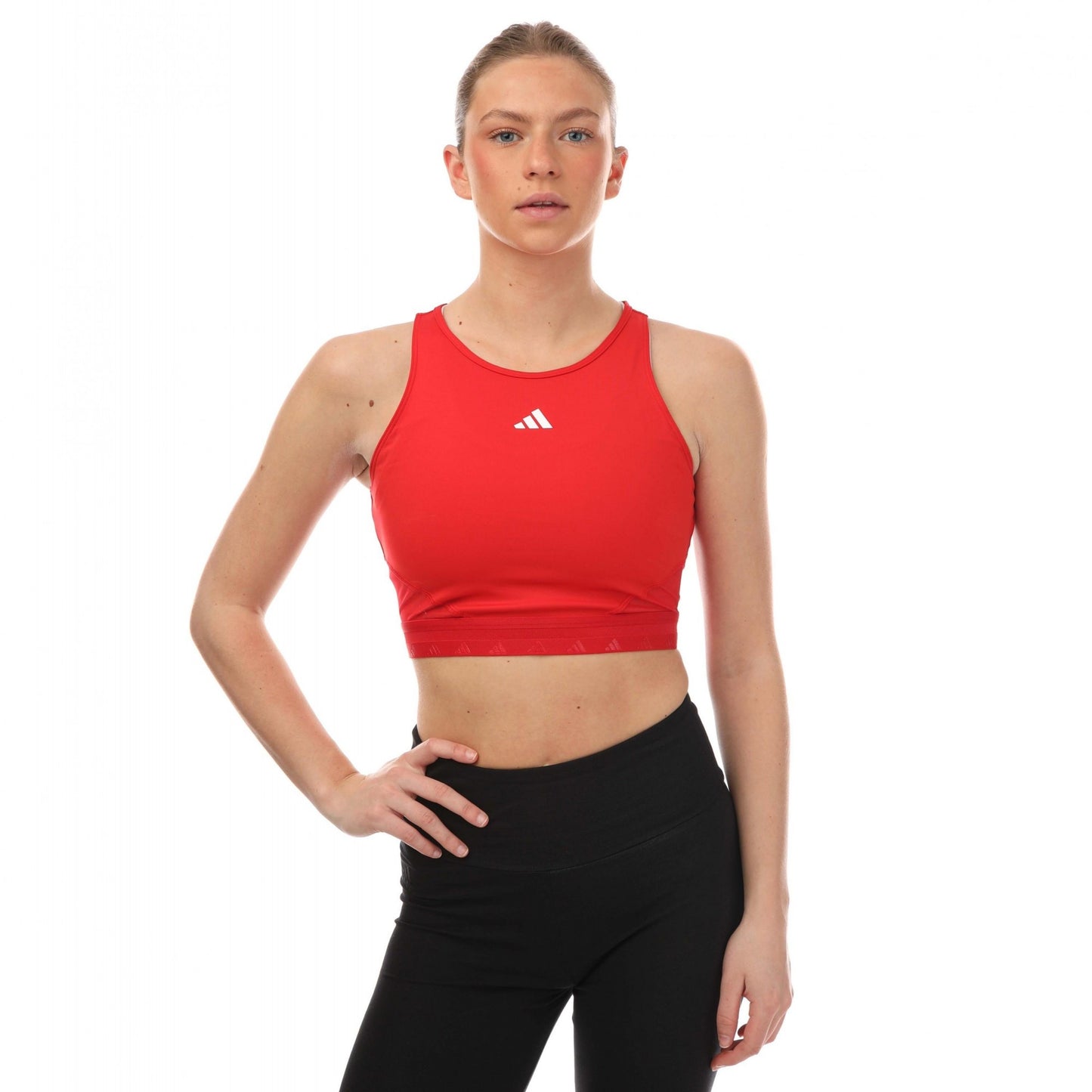 Red-White - Side - Adidas Womens-Ladies Hyperglam Aeroready Crop Top