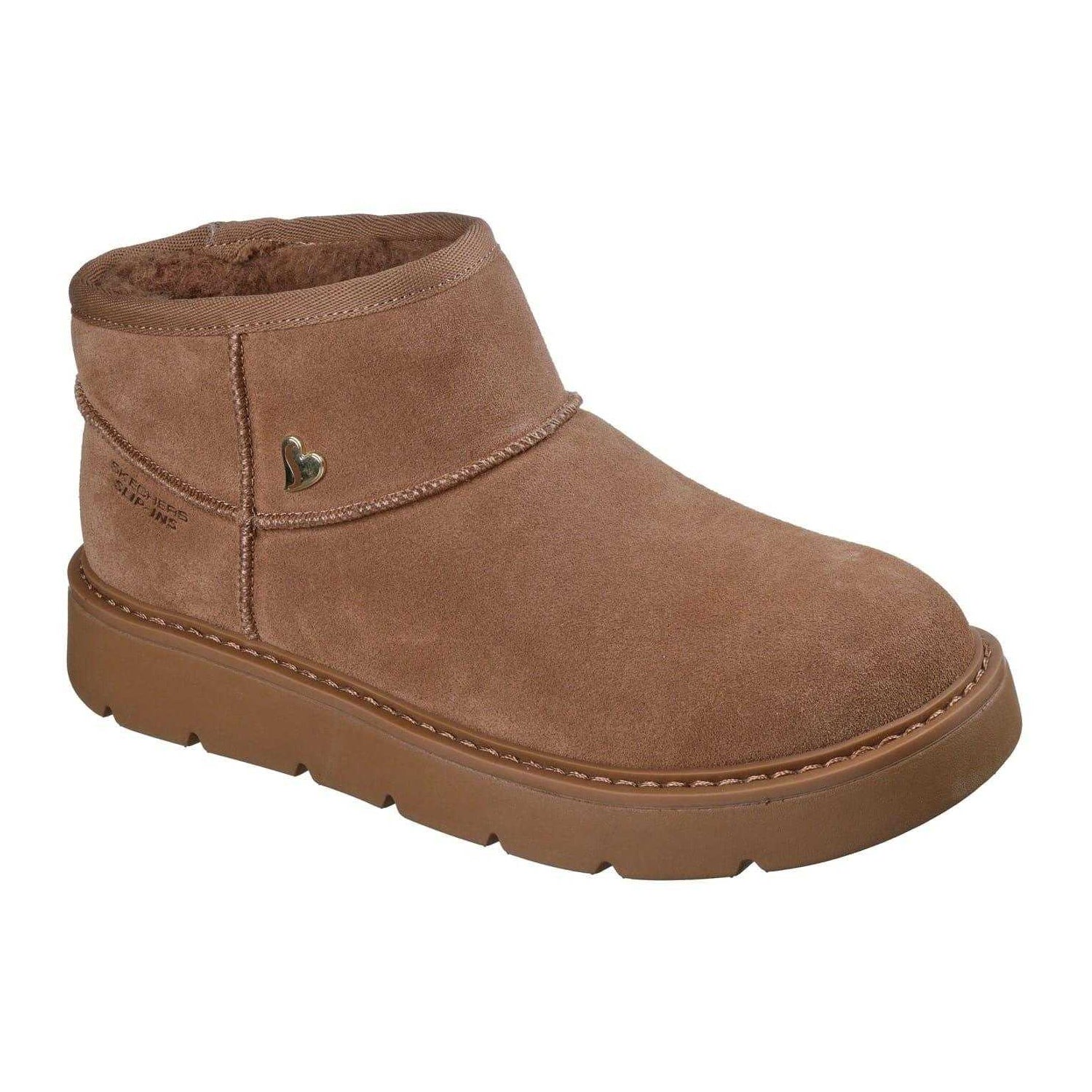 Chestnut - Pack Shot - Skechers Womens-Ladies Cozy Suede Slip-In Ankle Boots
