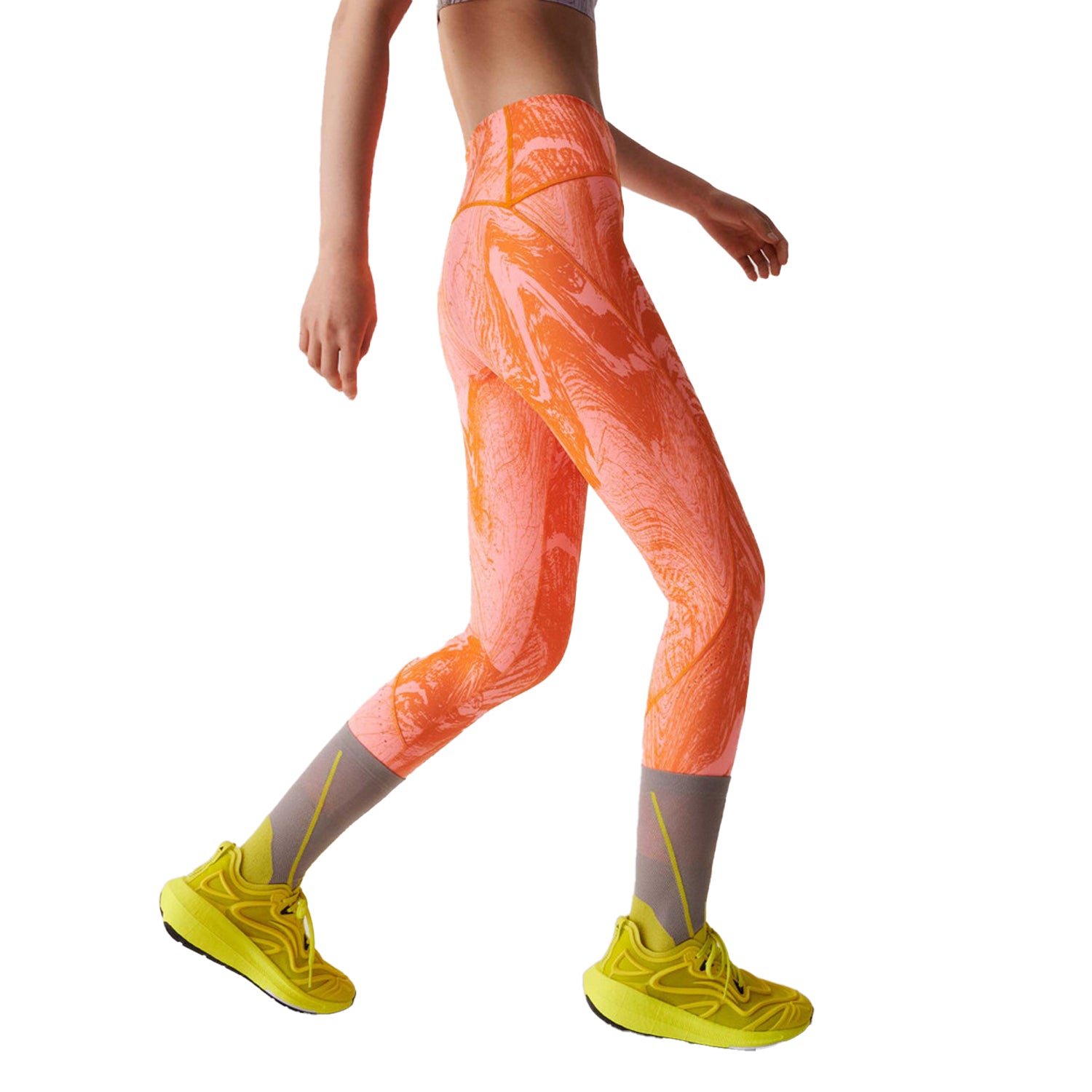 Orange - Back - Adidas Womens-Ladies Marble Leggings