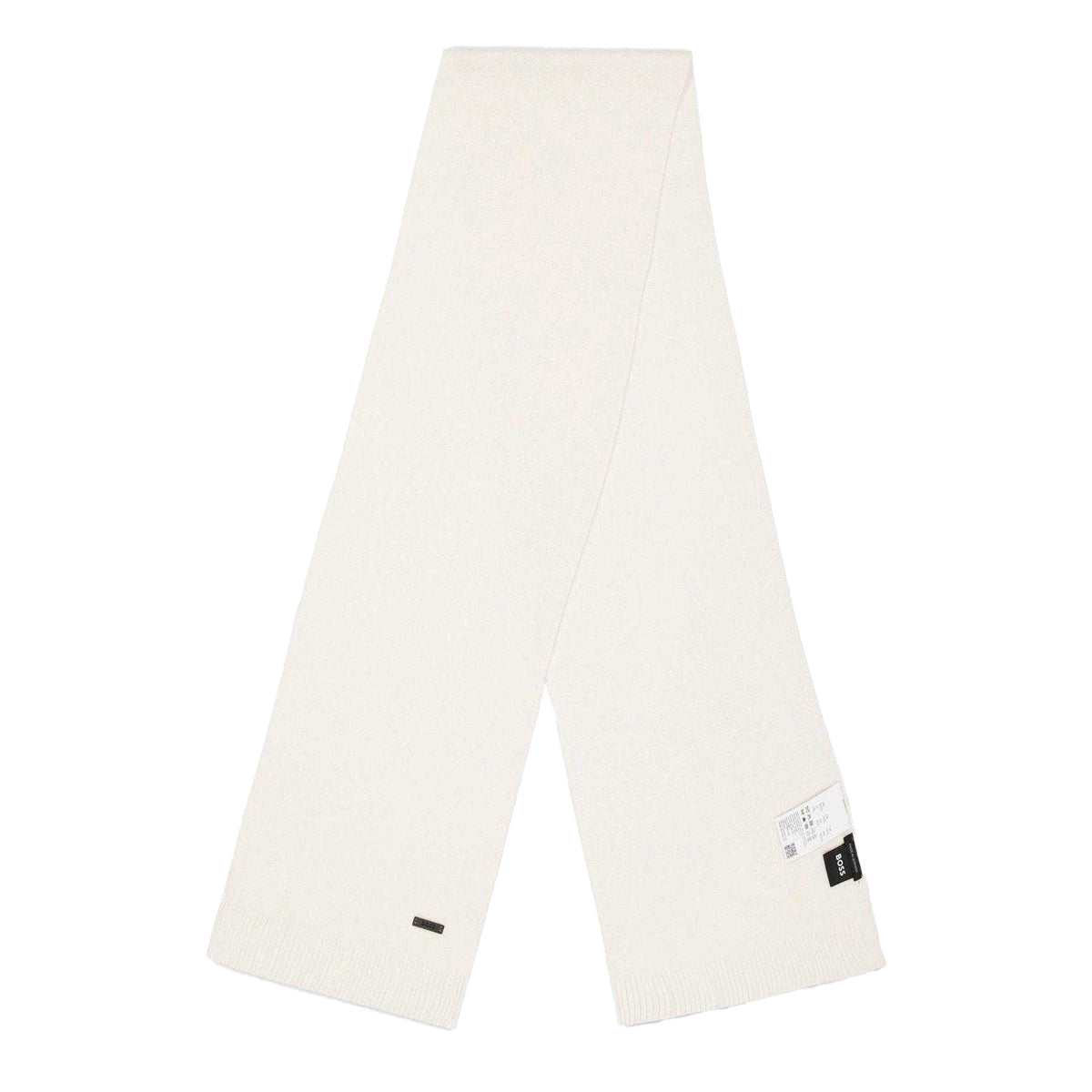 White - Front - Boss Albas Knitted Midweight Scarf