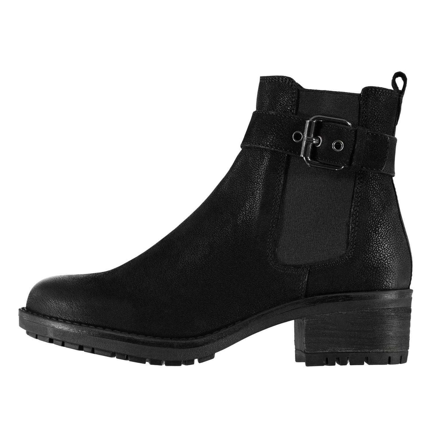 Black - Back - Linea Womens-Ladies Buckle Block Heel Ankle Boots
