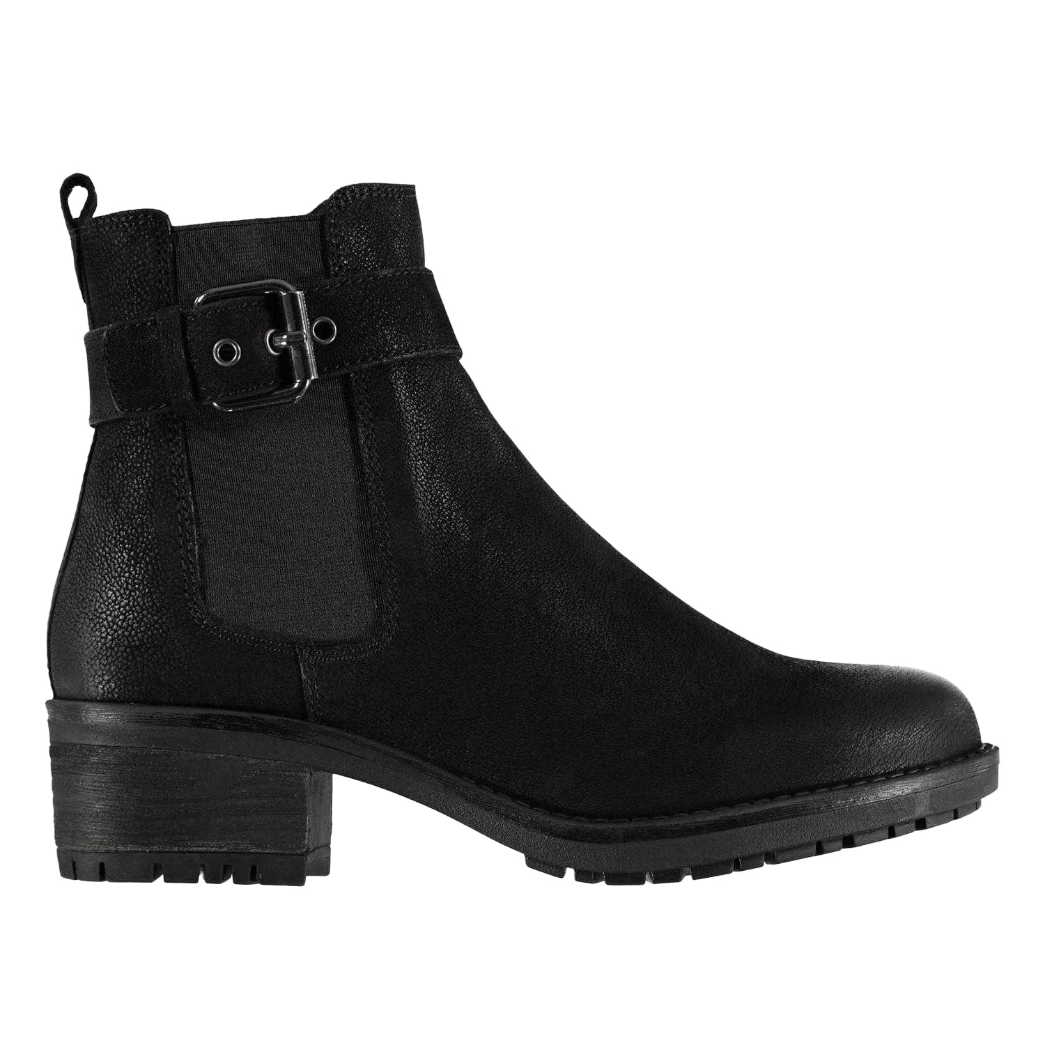 Black - Front - Linea Womens-Ladies Buckle Block Heel Ankle Boots
