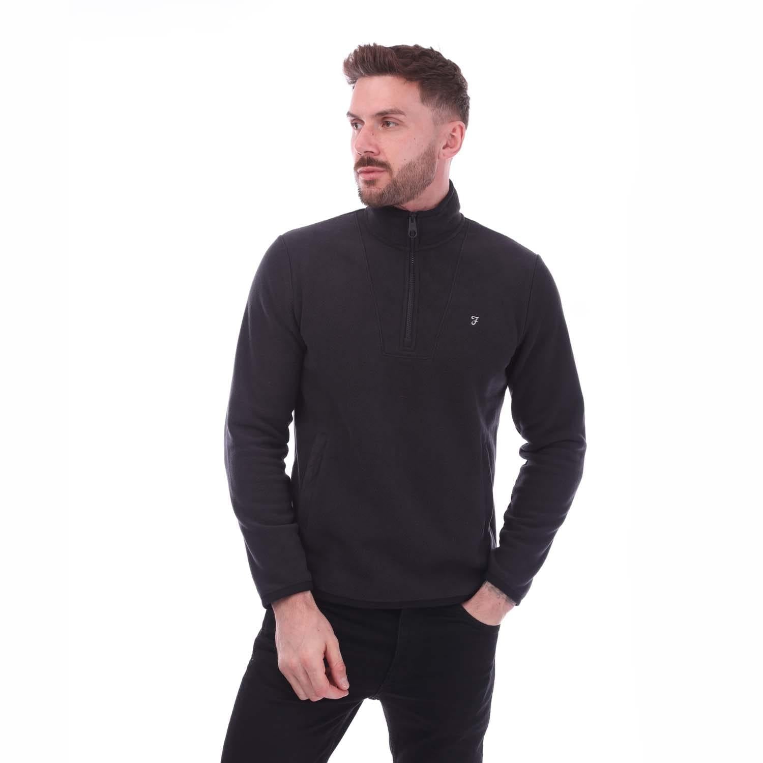 Navy - Front - Farah Mens Rush Quarter Zip Fleece Top