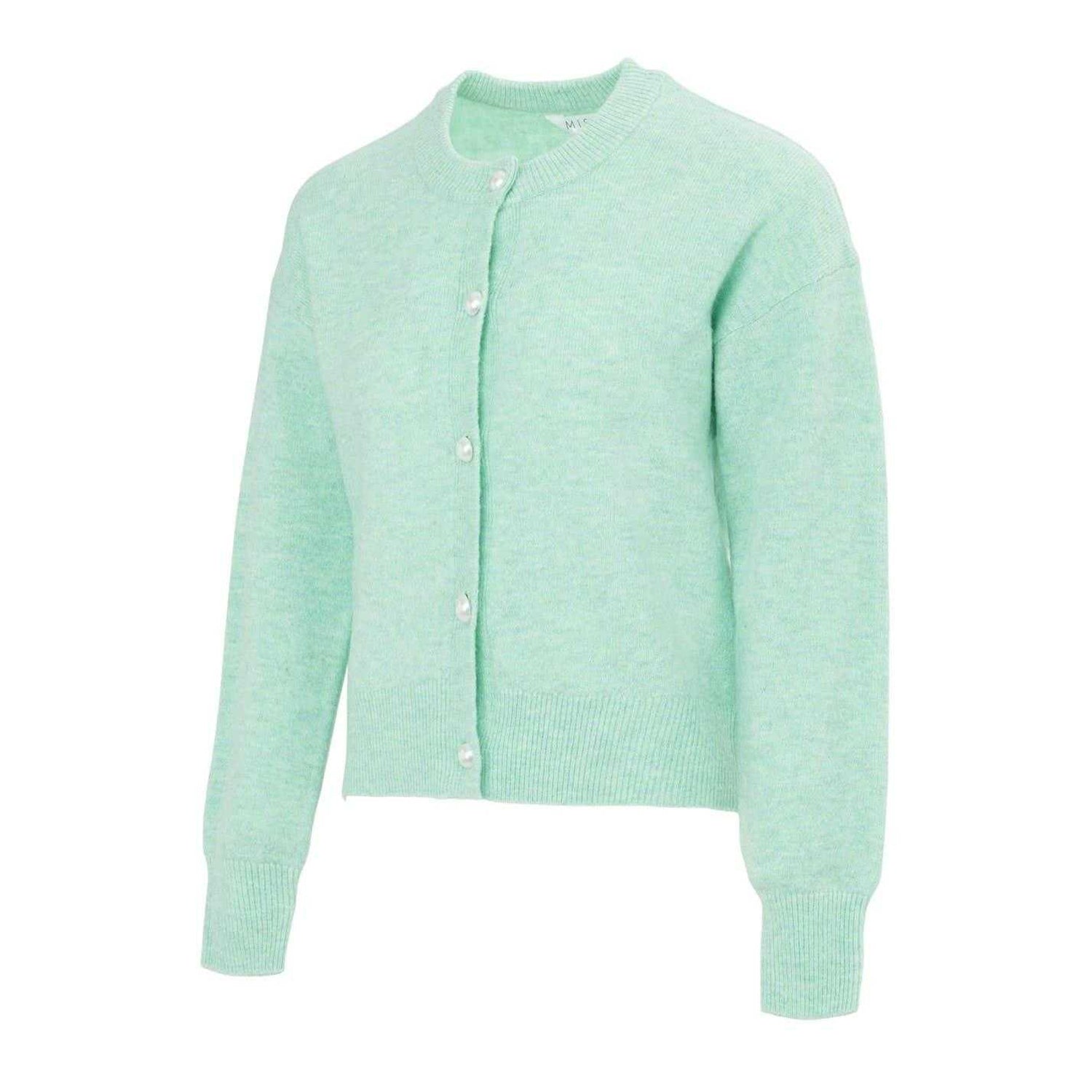 Green - Side - Miso Womens-Ladies Spandex Button Cardigan