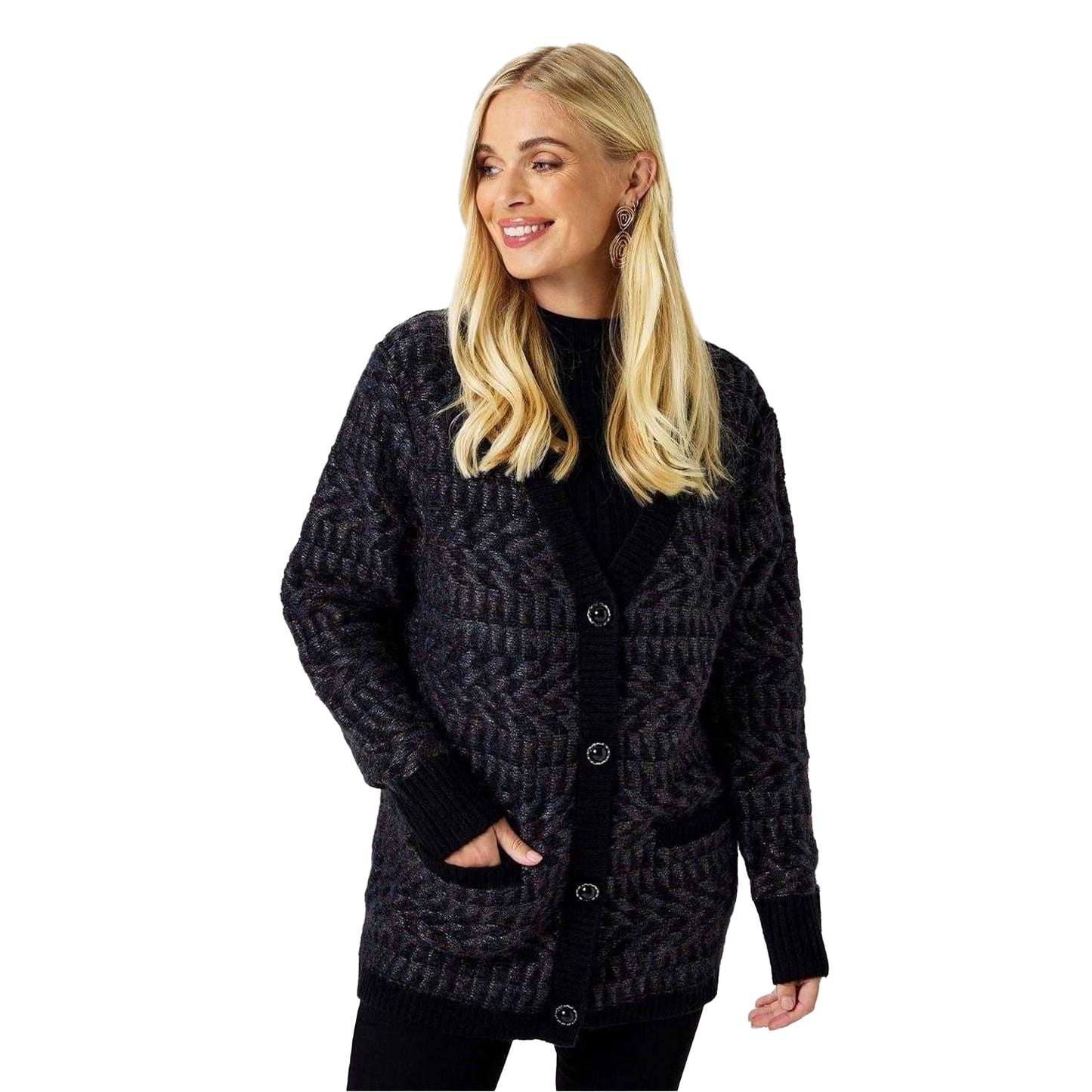 Metallic-Multicoloured - Side - Biba Womens-Ladies Geometric Knitted Cardigan