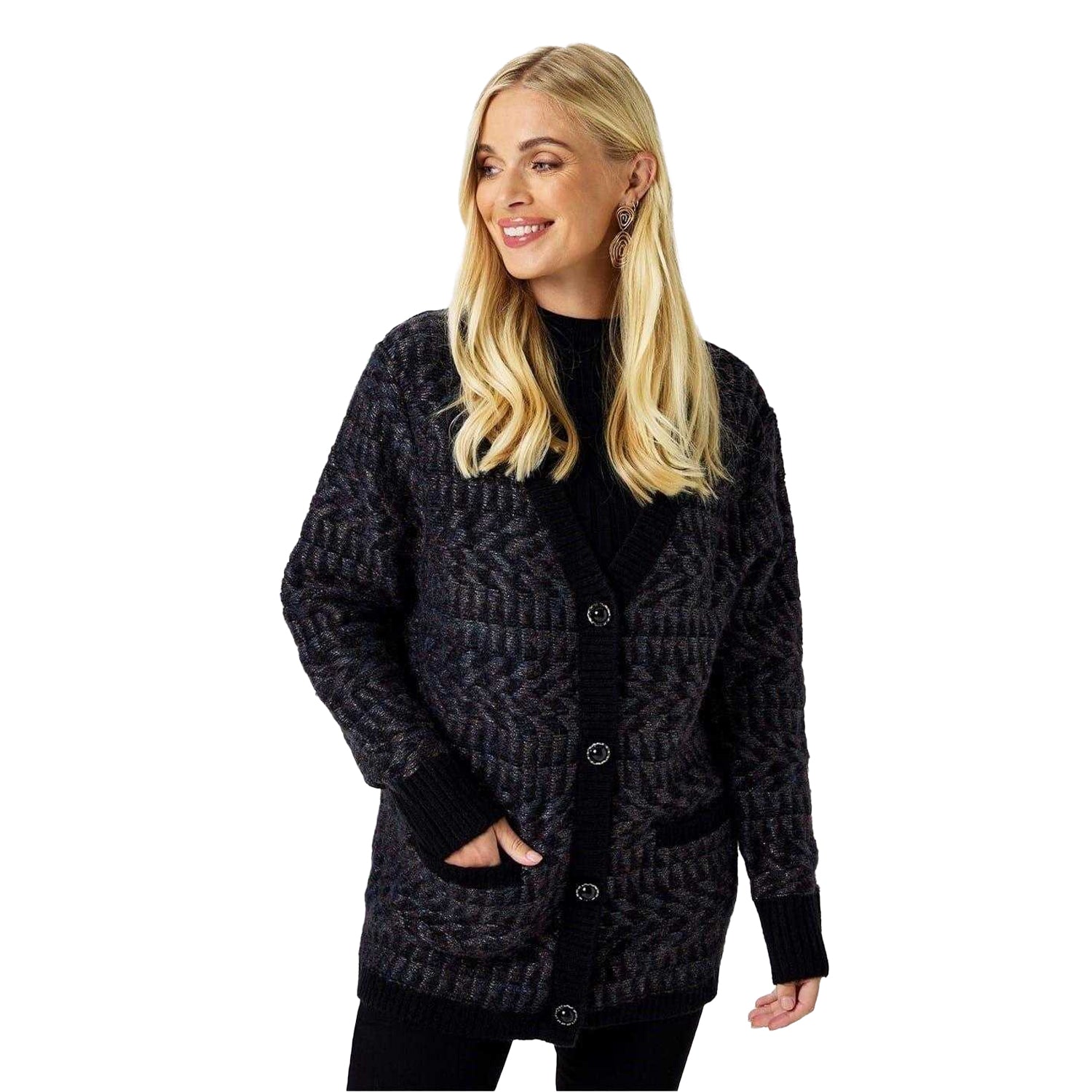 Metallic-Multicoloured - Side - Biba Womens-Ladies Geometric Knitted Cardigan
