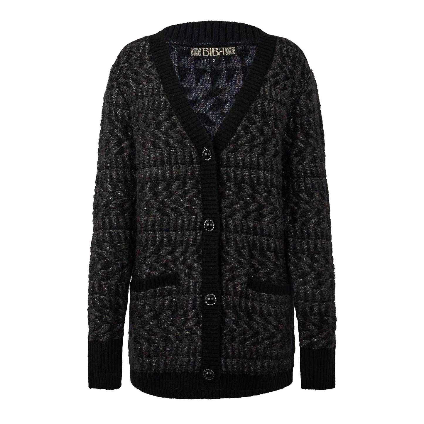 Metallic-Multicoloured - Front - Biba Womens-Ladies Geometric Knitted Cardigan
