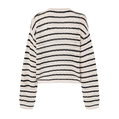 Black - Back - Edited Womens-Ladies Ida Stripe Crochet Cardigan
