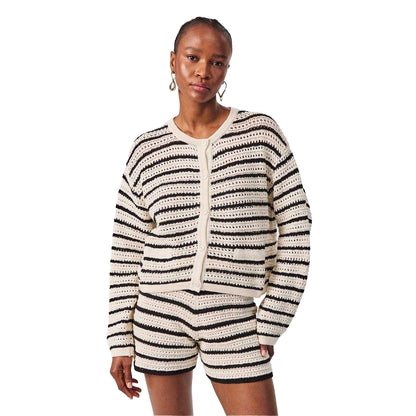 Black - Side - Edited Womens-Ladies Ida Stripe Crochet Cardigan
