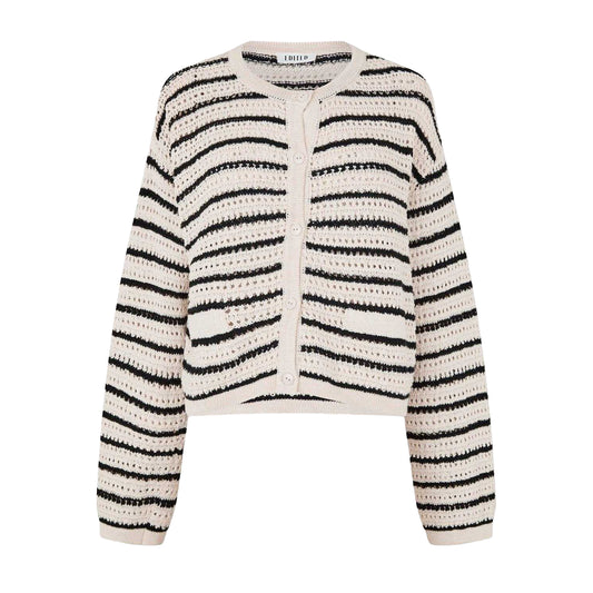 Black - Front - Edited Womens-Ladies Ida Stripe Crochet Cardigan