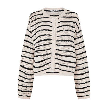 Black - Front - Edited Womens-Ladies Ida Stripe Crochet Cardigan