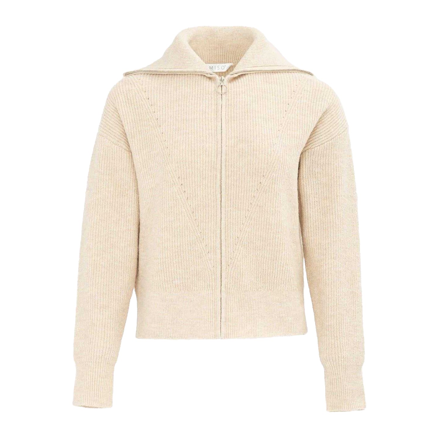 Cream - Front - Miso Womens-Ladies Ribbed Full Zip Regular Casual Cardigan
