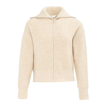 Cream - Front - Miso Womens-Ladies Ribbed Full Zip Regular Casual Cardigan