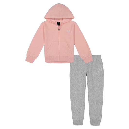 Pink-Grey - Front - Under Armour Girls Chest Logo Hoodie And Joggers Set Set